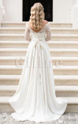 Abito da Sposa in Pizzo Elegante con Tre Quarti Lunghezza Maniche Senza Maniche Cerniera – ...