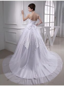 Abito da Sposa in Raso con Perline in Tulle con Applique Alta Vita – Gillne.it