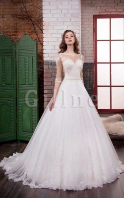 Abito da Sposa in Tulle Barchetta Coda A Strascico Cappella con Applique A-Line – Gillne.it