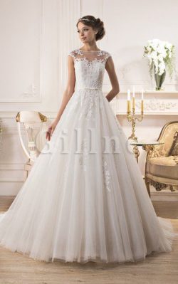 Abito da Sposa in Tulle Coda A Strascico Cappella Naturale con Applique con Piega – Gillne.it