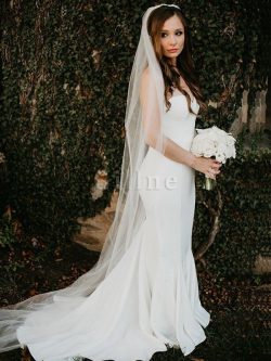 Abito da sposa lunghi sensuale con increspature perfetto semplice in raso – Gillne.it