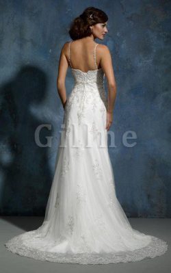 Abito da Sposa Naturale Senza Maniche con Applique in Pizzo Tubino – Gillne.it