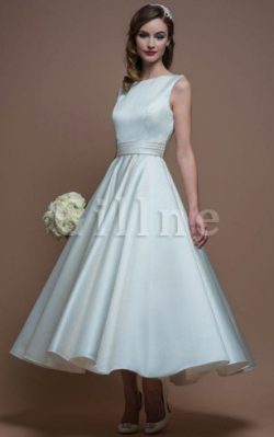 Abito da Sposa Schiena Nuda Seducente con Piega A-Line Sotto Ginocchio – Gillne.it