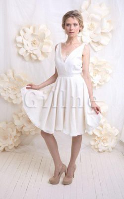 Abito da Sposa Schiena Nuda V-Scollo in Chiffon Moda con Piega – Gillne.it