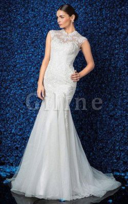 Abito da Sposa Sensuale in Pizzo con Applique con Manica Corte Conservatore – Gillne.it