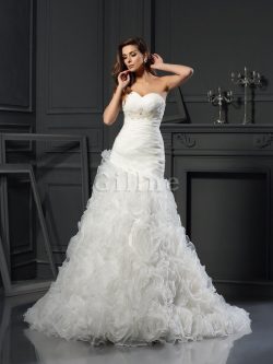 Abito da Sposa Senza Maniche A-Line con Perline Cuore Coda A Strascico Cappella – Gillne.it