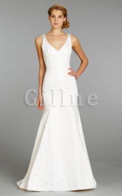 Abito da Sposa Shiena Sheer Bassa V-Scollo Spazzola Treno Senza Maniche – Gillne.it