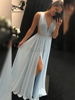 A-Line Prinzessin Attraktiv Ärmelloses Bodenlanges Abendkleid mit Schleife aus Chiffon – M ...