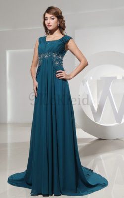 Chiffon Gerüschtes Bodenlanges Abendkleid mit Plissierungen mit Perlen – MeKleid.de