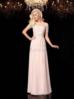 Chiffon Kurze Ärmeln Reißverschluss Prinzessin Bodenlanges Ballkleid – MeKleid.de