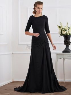 Drapiertes Reißverschluss Normale Taille Chiffon Ballkleid ohne Ärmeln – MeKleid.de