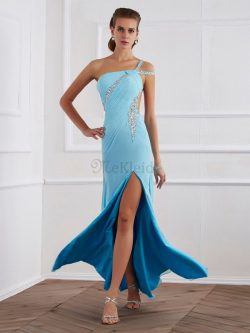 Ein Schulterfreies Chiffon Sittsames Bodenlanges Ballkleid ohne Ärmeln – MeKleid.de