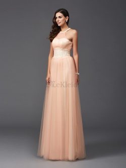 Reißverschluss Neckholder Prinzessin Normale Taille Abendkleid mit Perlen – MeKleid.de