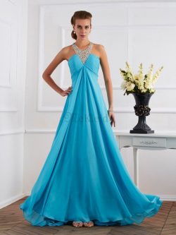 Ärmelloses Chiffon Reißverschluss Empire Taille Sittsames Abendkleid – MeKleid.de