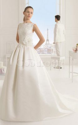 Robe de mariée avec fleurs de mode de bal en satin avec gaze de traîne courte – GoodRobe