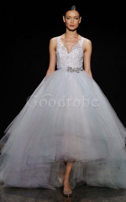 Robe de mariée avec gradins manche nulle textile en tulle avec perle avec cristal – GoodRobe