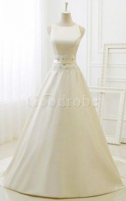 Robe de mariée avec perle avec chiffon a-ligne encolure ronde en organza – GoodRobe