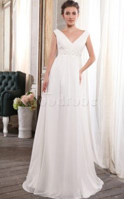 Robe de mariée classique nature manche nulle entrecroisé jusqu’au sol – GoodRobe