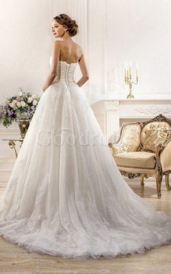 Robe de mariée cordon a-ligne manche nulle entrecroisé en dentelle – GoodRobe