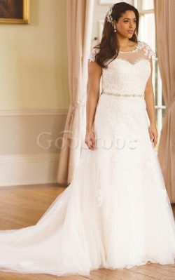 Robe de mariée delicat romantique v col profonde de traîne mi-longue avec bouton – GoodRobe