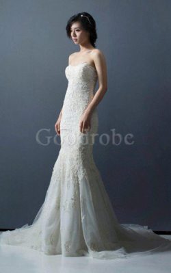 Robe de mariée distinguee de col en cœur de traîne moyenne de bustier avec perle – GoodRobe