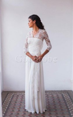 Robe de mariée facile avec sans manches ceinture en étoffe en dentelle au drapée – GoodRobe