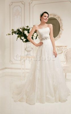 Robe de mariée facile avec sans manches en dentelle avec cristal d’empire – GoodRobe