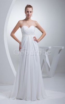 Robe de mariée impressioé plissé avec chiffon sans empire de col en cœur – GoodRobe