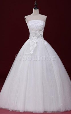 Robe de mariée jusqu’au sol avec perle en dentelle avec lacets avec nœud – GoodRobe