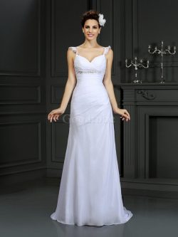 Robe de mariée longue avec sans manches de sirène fermeutre eclair avec perle – GoodRobe