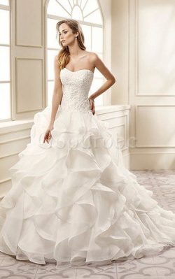 Robe de mariée longue decoration en fleur en dentelle de col en cœur avec sans manches – G ...