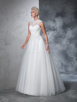 Robe de mariée longue elevé appliques avec sans manches de tour de ceinture en haute – Goo ...