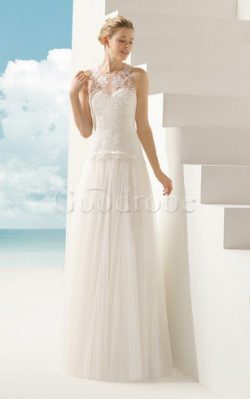 Robe de mariée longue en chute ligne a manche nulle en tulle – GoodRobe