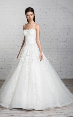 Robe de mariée longue jusqu’au sol decoration en fleur ligne a textile en tulle – Go ...