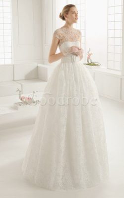 Robe de mariée longue solennelle intemporel longueur au niveau de sol avec broderie – GoodRobe