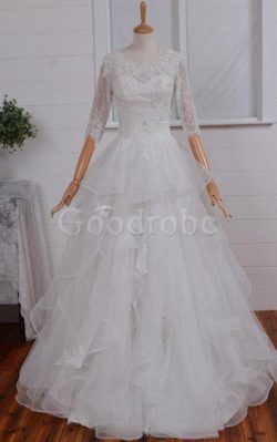 Robe de mariée modeste avec décoration dentelle bretelles spaghetti en organza a-ligne – G ...