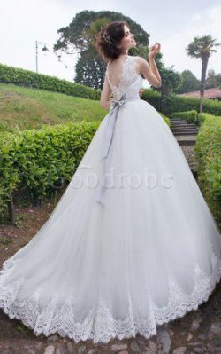 Robe de mariée naturel avec perle avec sans manches au niveau de cou ligne a – GoodRobe