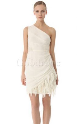 Robe de mariée naturel avec sans manches d’épaule asymétrique avec chiffon ruché – G ...