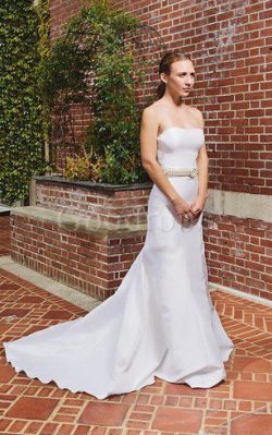 Robe de mariée naturel en satin avec sans manches de bustier avec zip – GoodRobe