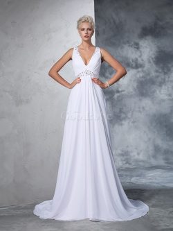 Robe de mariée naturel longue en chiffon de princesse ligne a – GoodRobe