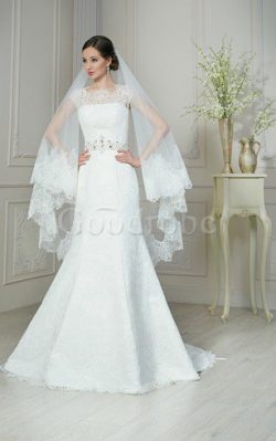 Robe de mariée naturel longueur au niveau de sol de sirène col ras du cou cordon – GoodRobe