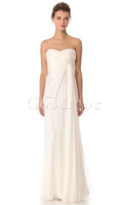 Robe de mariée plissé longue naturel de fourreau avec sans manches – GoodRobe