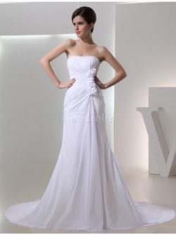 Robe de mariée plissage avec sans manches en chiffon cordon de tour de ceinture en haute – ...