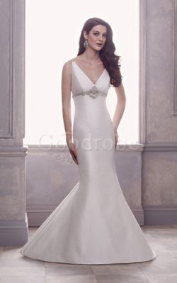 Robe de mariée romantique manche nulle ceinture avec perle avec perle de sirène – GoodRobe