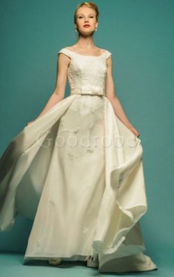 Robe de mariée romantique modeste decoration en fleur manche nulle avec nœud à boucles – G ...