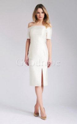 Robe de mariée simple modeste distinguee au niveau de genou avec manche courte – GoodRobe