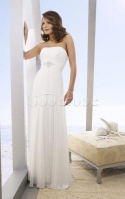 Robe de mariée simple nature plissé jusqu’au sol en taffetas – GoodRobe