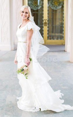 Robe de mariée simple romantique moderne modeste avec manche courte – GoodRobe