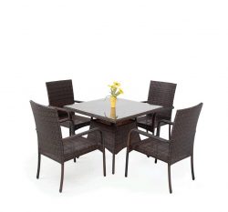 5-Piece Outdoor Leisure Patio Woven Rattan Table and Chairs