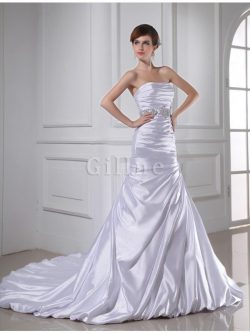 Abito da Sposa con Applique Senza Strap in Raso Satin Elastico Allacciato Sirena – Gillne.it